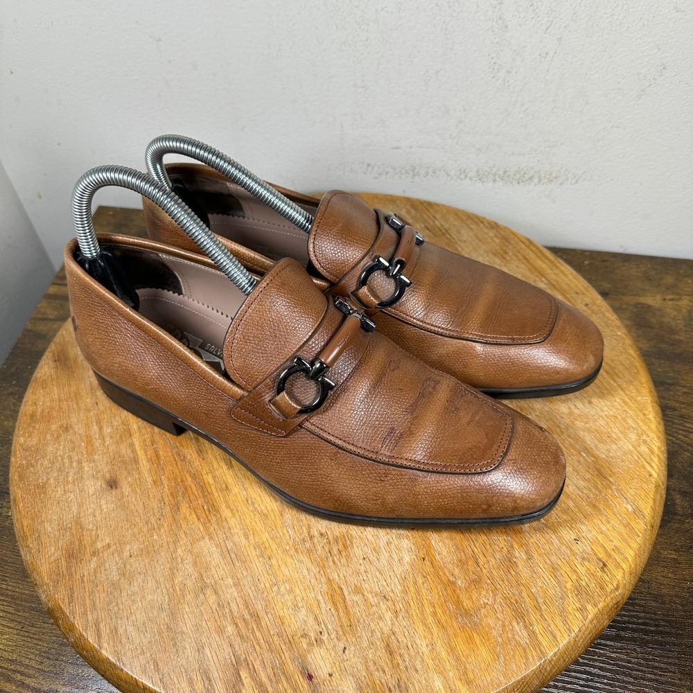 Salvatore Ferragamo Brown Leather Gancini Bit Loafers Made in Italy Mens 5.5 EE